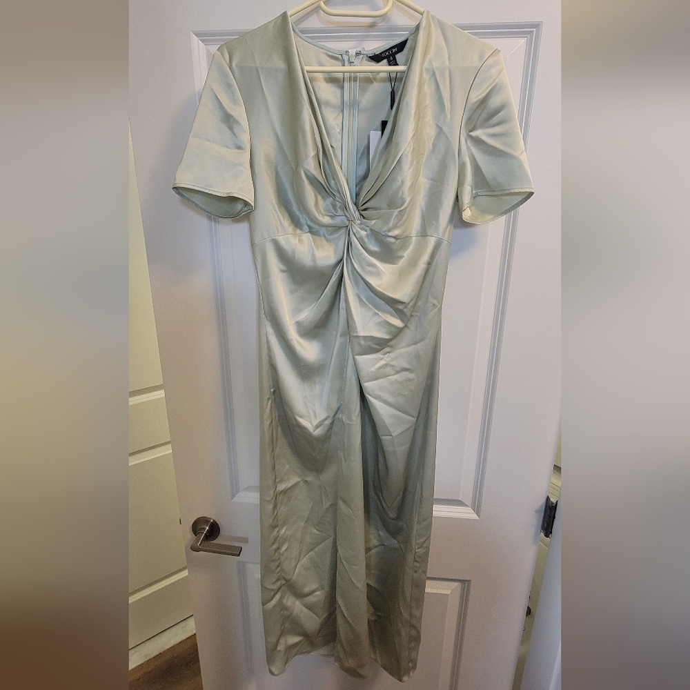 TOCCIN Mint Heather Twist Front Short Sleeve Midi Dress sz Small